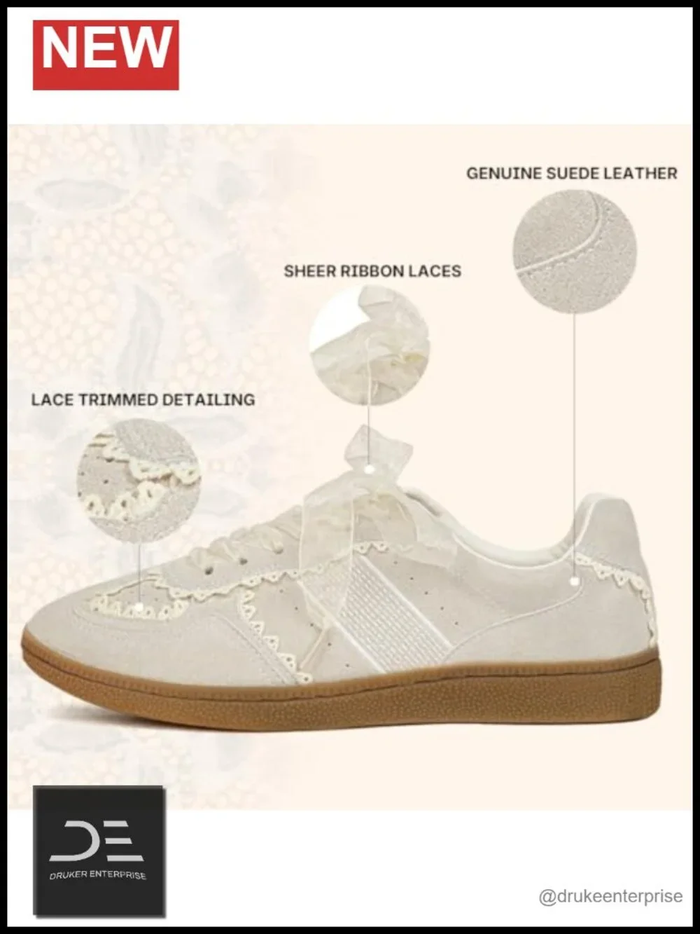 Suede Lace-Up Sneakers with Memory Foam Insole Interchangeable Laces